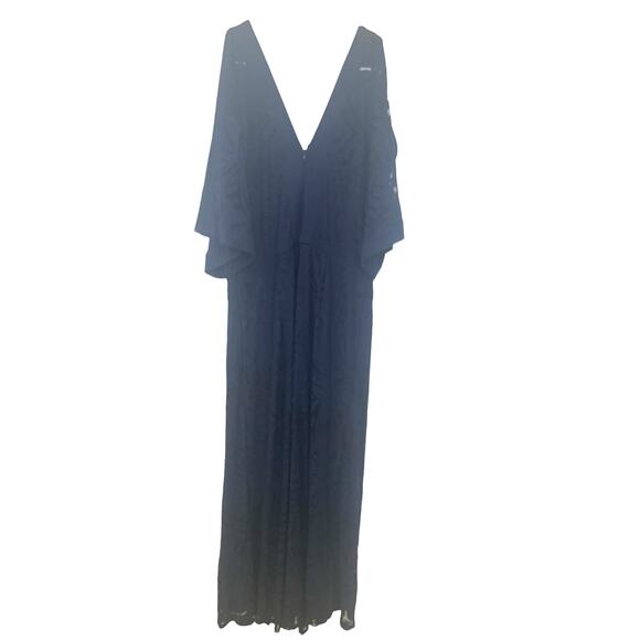 Lane Bryant Long Maxi Gown 14/16 Navy Lace Mother of Bride Deep V Cold Shoulder - Picture 1 of 11